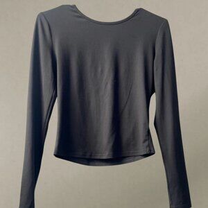 Gray Fitted Long Sleeve Tee crew neck soft